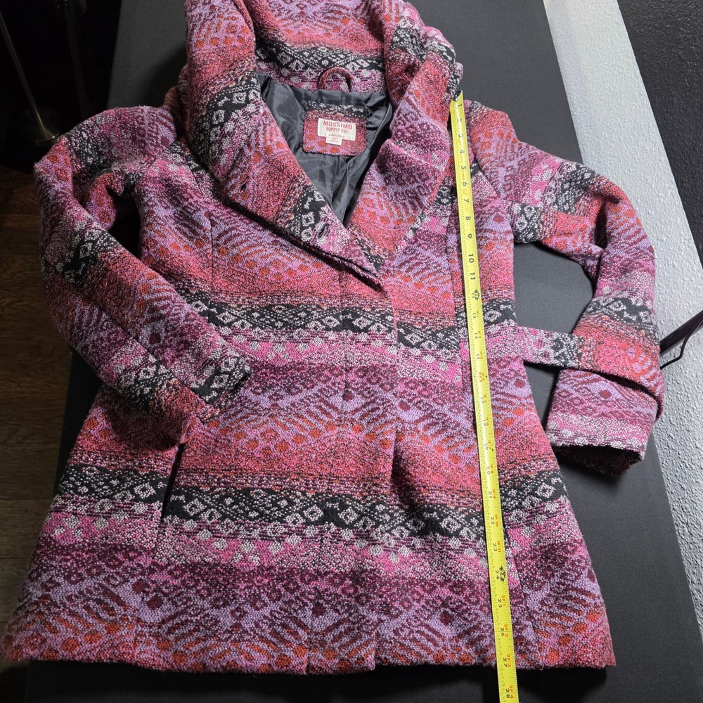 Mossimo Supply Co Womens Pink Purple Geometric Hooded Belted Wrap Coat Small‎ - Picture 5 of 11
